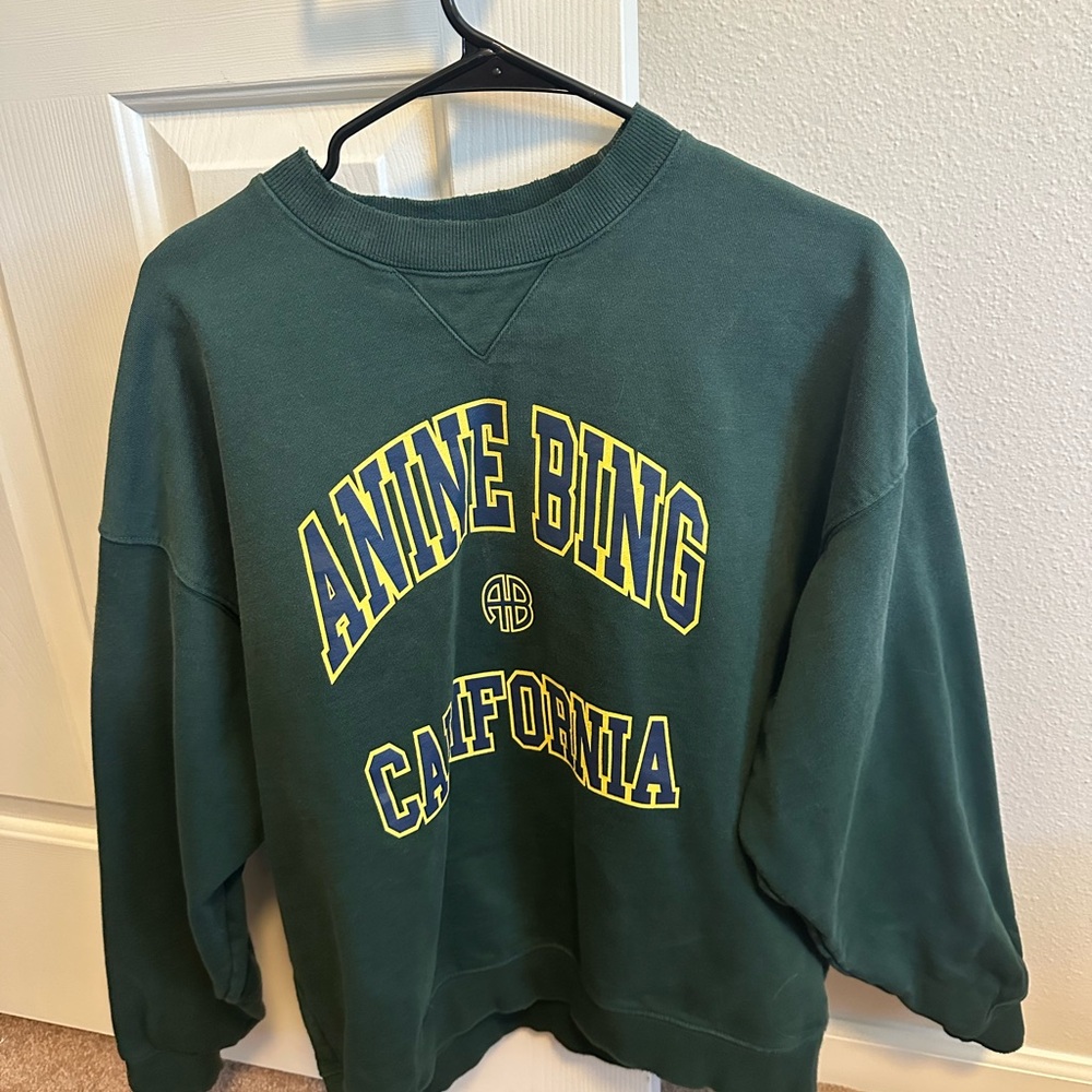 Anine Bing Forest Green Sweatshirt with Yellow & Navy Logo